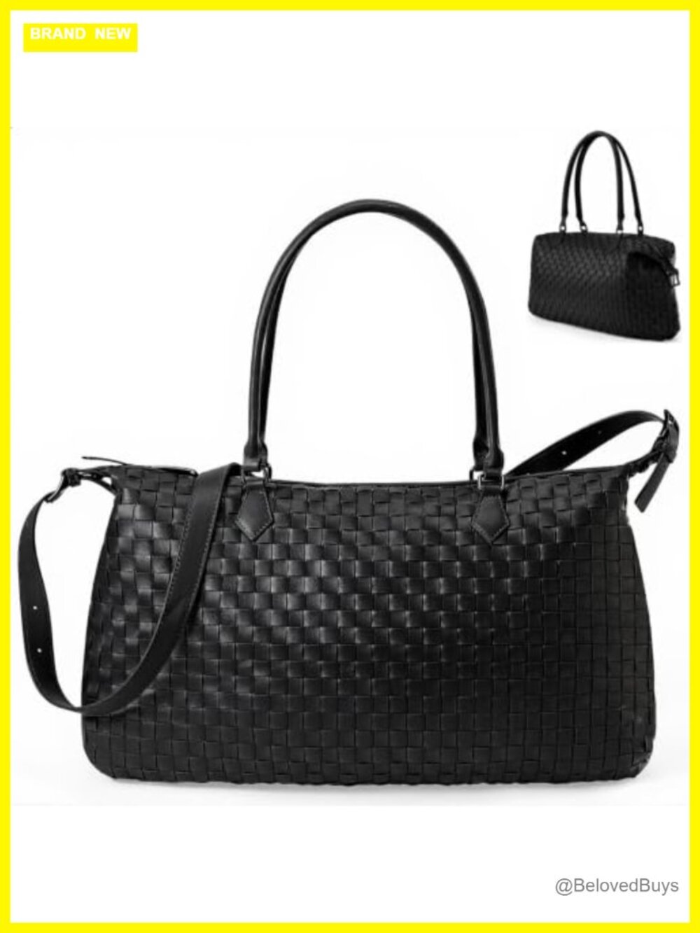 Handwoven Faux Leather Travel Duffle Bag Large Weekender Tote with Pockets
